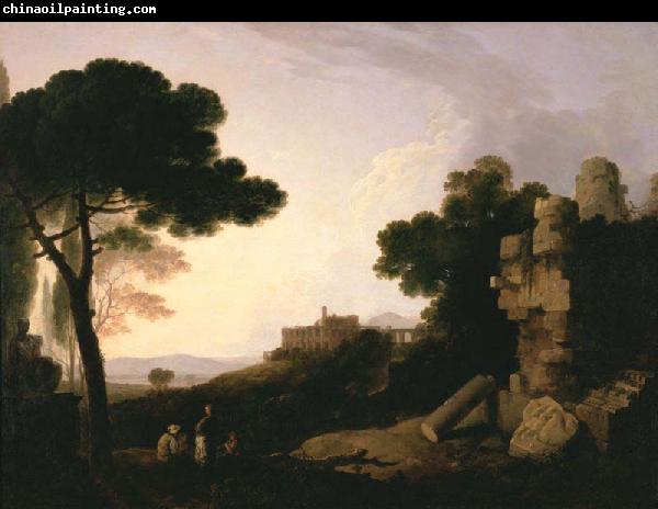 Richard Wilson Landscape Capriccio with Tomb of the Horatii and Curiatii, and the Villa of Maecenas at Tivoli