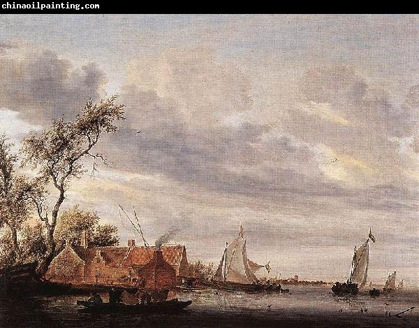 Salomon van Ruysdael River Scene with Farmstead