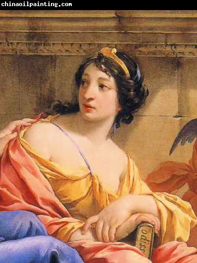 Simon Vouet Detalhe da musa Calliope no quadro The Muses Urania and Calliope