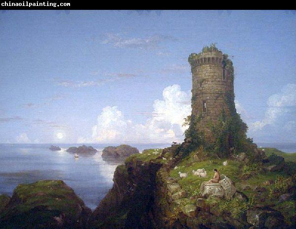 Thomas Cole Italian Coast Scene with Ruined Tower