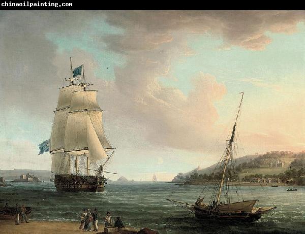 Thomas Whitcombe A crowded flagship of an Admiral of the Blue passing Mount Edgcumbe as she closes into port at Plymouth