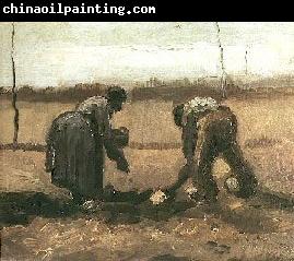 Vincent Van Gogh Peasant and Peasant Woman Planting Potatoes