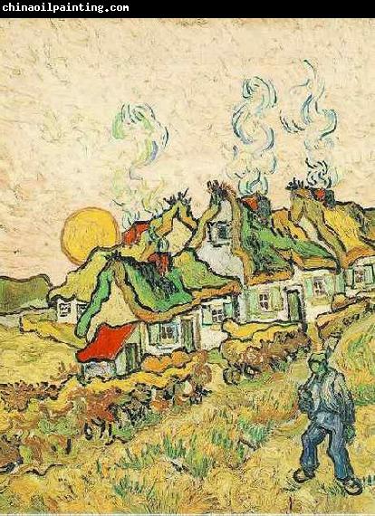 Vincent Van Gogh Thatched Cottages in the Sunshine