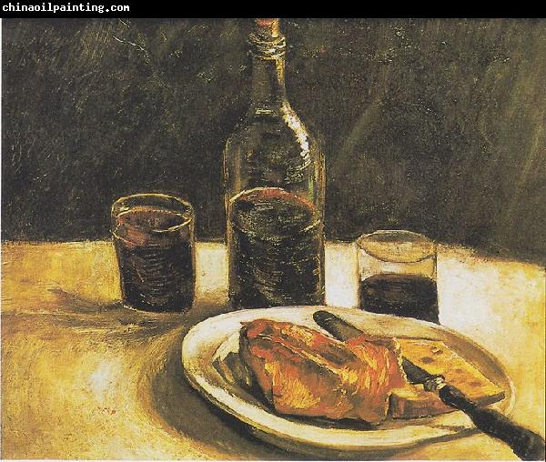 Vincent Van Gogh Still life with bottle, two glasses, cheese and bread