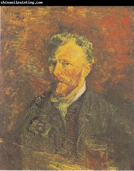 Vincent Van Gogh Self portrait with Pipe and Glass