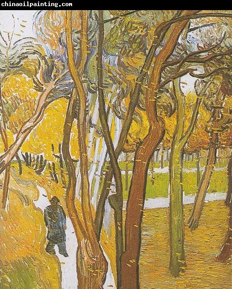 Vincent Van Gogh Walkers in the park with falling leaves