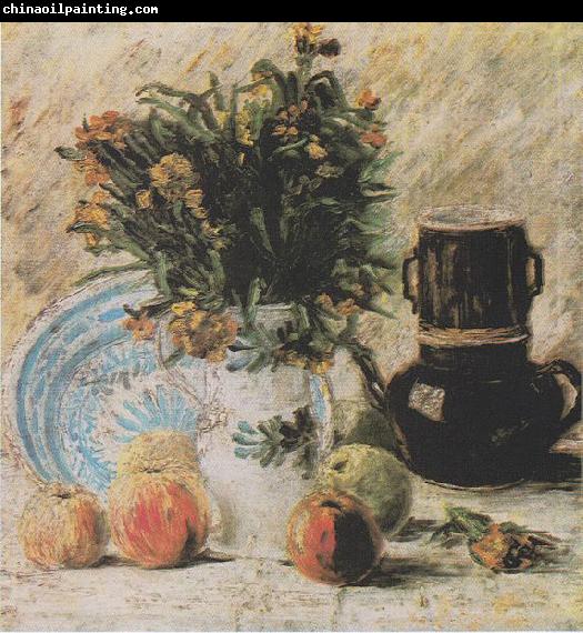 Vincent Van Gogh Vase with Flowers, Coffeepot and Fruit