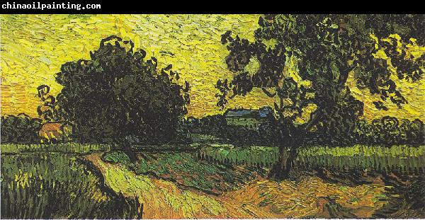 Vincent Van Gogh Landscape with Castle Auvers at Sunset