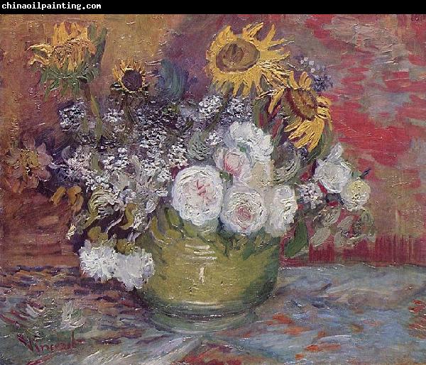 Vincent Van Gogh Stilleben mit Rosen und Sonnenblumen