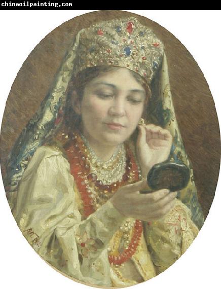 Vladimir Makovsky Young Lady Looking into a Mirror