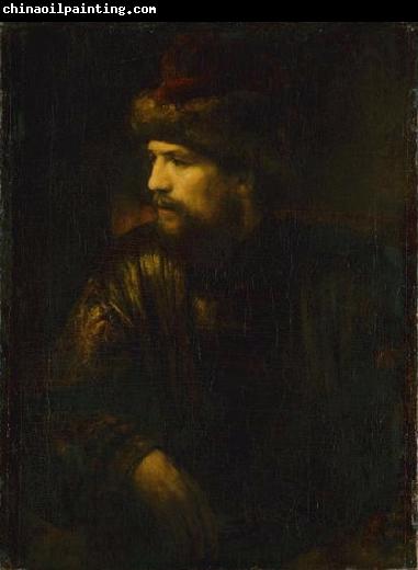 Willem Drost Portrait of a man in a red kolpak.