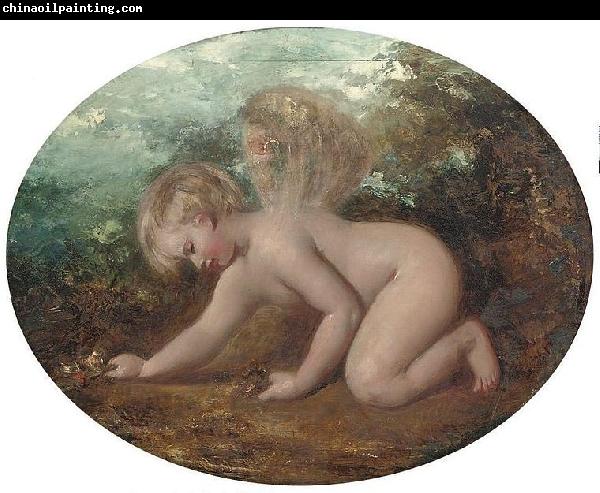 William Etty A putto collecting flowers