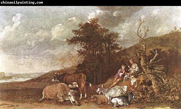 paulus potter Landscape with Shepherdess and Shepherd Playing Flute