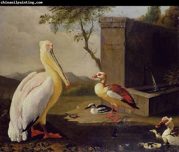 Adriaen Coorte Pelican and ducks in a mountain landscape or Oriental Birds