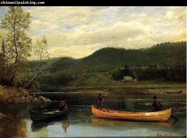 Albert Bierstadt Men in Two Canoes