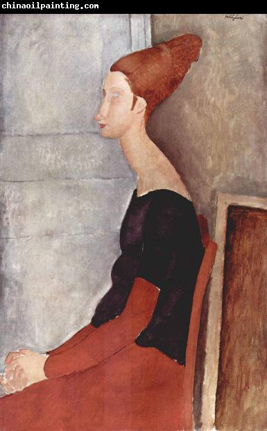 Amedeo Modigliani Portrader Jeanne Heuterne in dunkler Kleidung