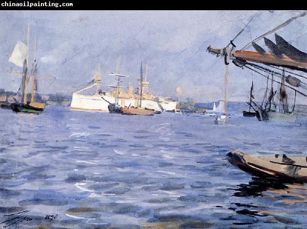 Anders Zorn The Battleship Baltimore in Stockholm Harbor