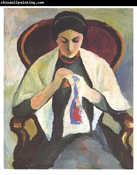 August Macke Embroidering woman