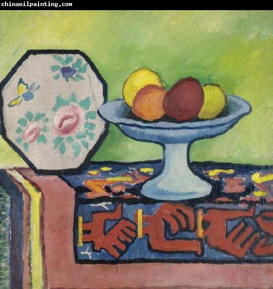 August Macke Still-life with bowl of apples and japanese fan