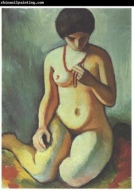 August Macke Female nude with coral necklace