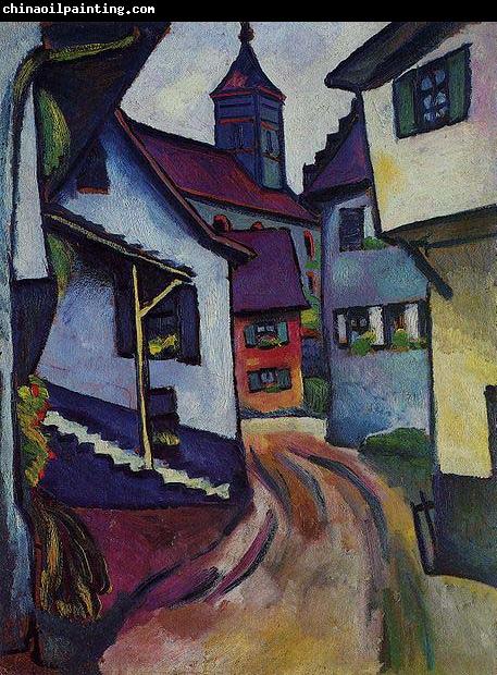 August Macke Street with church in Kandern