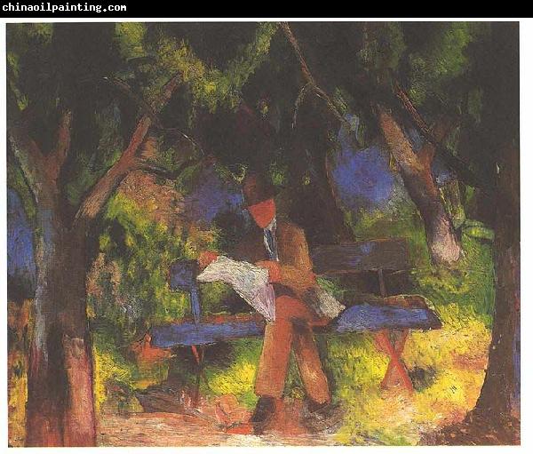 August Macke Reading man in park