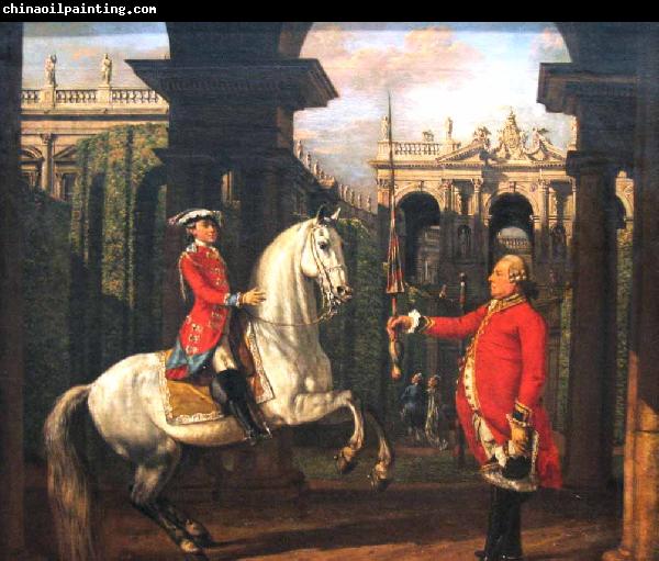 Bernardo Bellotto Colonel Piotr Konigsfels teaching Prince Jozef Poniatowski how to ride