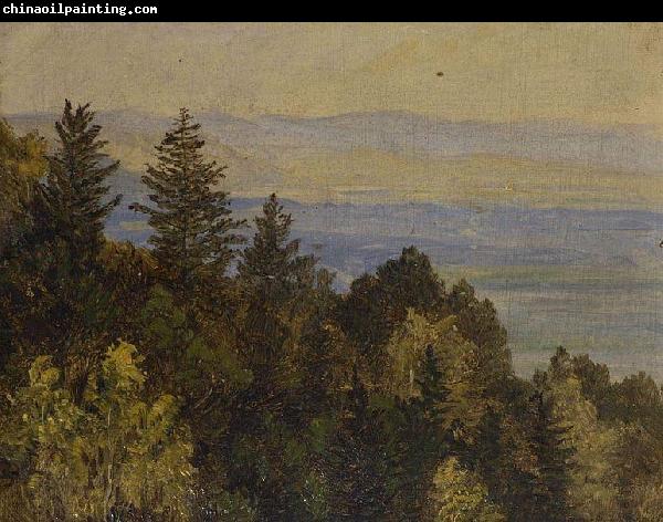 Carl Gustav Carus Blick uber einen bewaldeten Abhang in weite Gebirgslandschaft