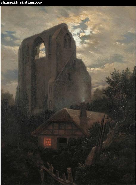 Carl Gustav Carus Ruine Eldena mit Hutte bei Greifswald im Mondschein