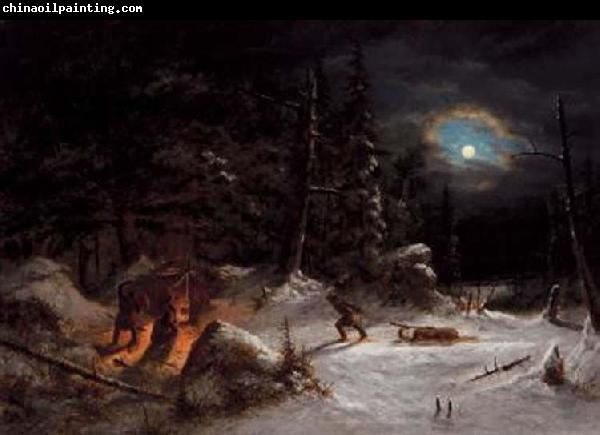 Cornelius Krieghoff Indian Hunters Camp, Moonlight