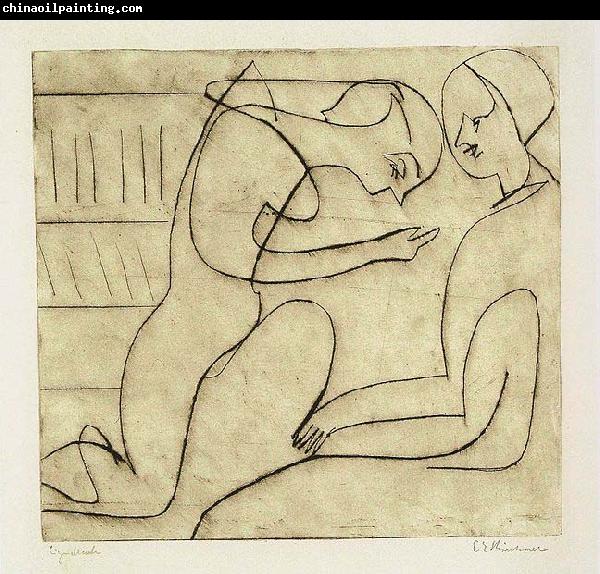 Ernst Ludwig Kirchner Lovers in the bibliothek - etching