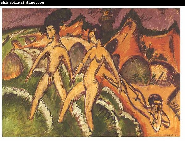 Ernst Ludwig Kirchner Female nudes striding into the sea