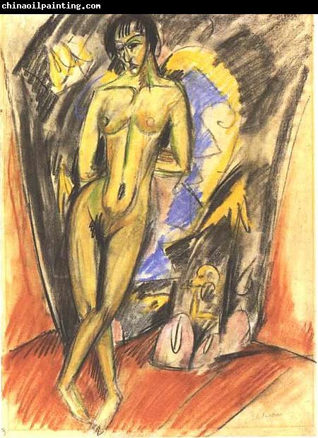 Ernst Ludwig Kirchner Standing female nude in frot of a tent