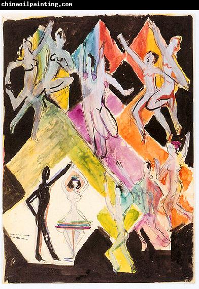 Ernst Ludwig Kirchner Design for the wall-painting Colourful-dance