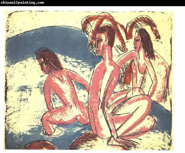 Ernst Ludwig Kirchner Tree bathers sitting on rocks