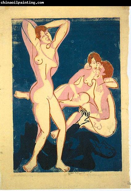 Ernst Ludwig Kirchner Three nudes and reclining man