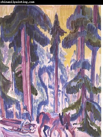 Ernst Ludwig Kirchner Wod-cart in forest