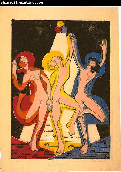 Ernst Ludwig Kirchner Colourful dance - Colour-woodcut