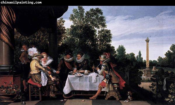 Esaias Van de Velde Merry company banqueting on a terrace