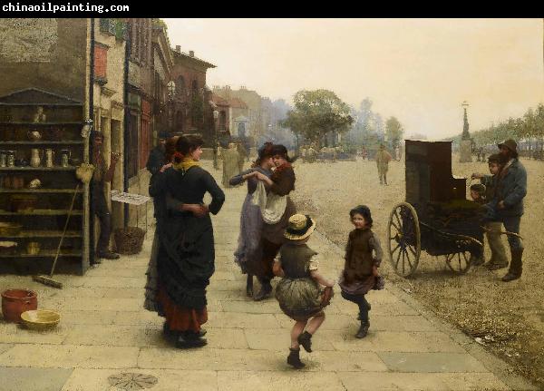 Frederick james shields An impromptu dance a scene on the Chelsea Embankment