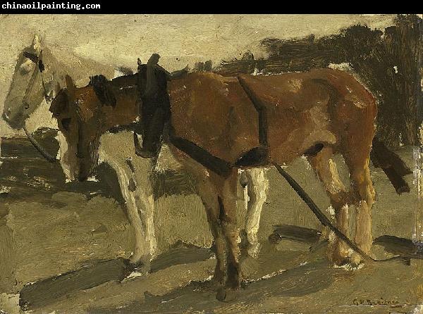 George Hendrik Breitner A Brown and a White Horse in Scheveningen