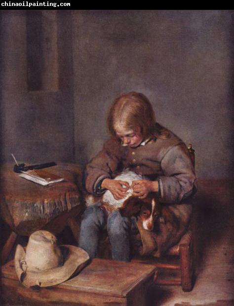 Gerard ter Borch the Younger Knabe floht seinen Hund