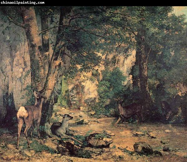 Gustave Courbet A Thicket of Deer at the Stream of Plaisir Fountaine