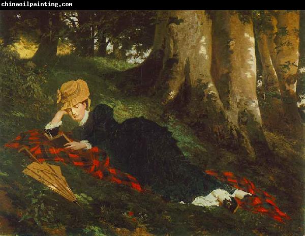 Gyula Benczur Woman Reading in a Forest