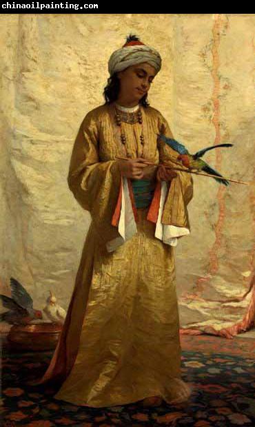 Henriette Ronner A Moorish Girl with Parakeet