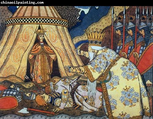 Ivan Bilibin Tsar Dadon meets the Shemakha queen