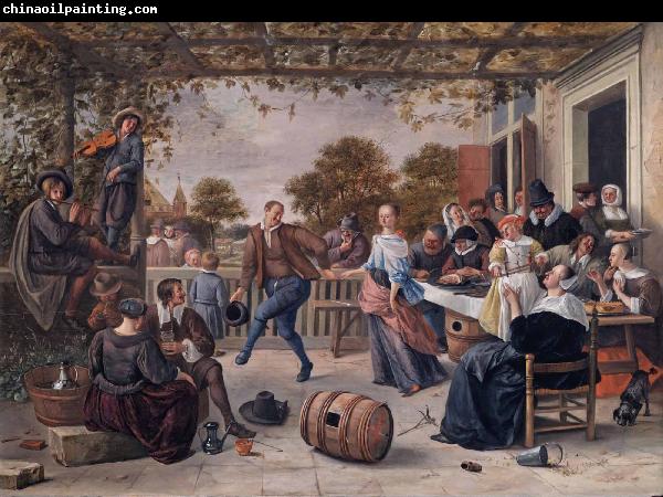 Jan Steen A terrace with a couple dancing to a pipe and fiddle
