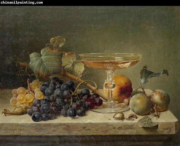 Johann Wilhelm Preyer nuts and a glass on a marble ledge