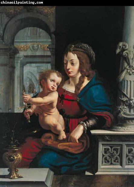 Joos van cleve Madonna and Child againt the renaissance background