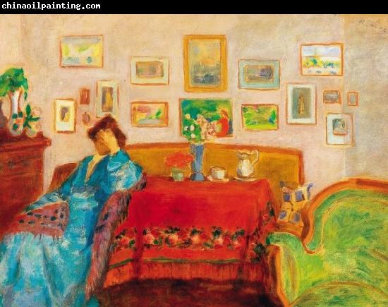 Jozsef Rippl-Ronai Lady in Blue Dress in Interieur